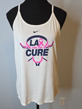 Nike White Women’s Tank Top with Pink & Navy 'LAX For The Cure' Graphic Lacrosse